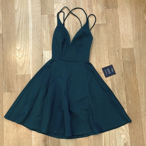 Lulus Forest Green Backless Skater Dress - Picture 1 of 8